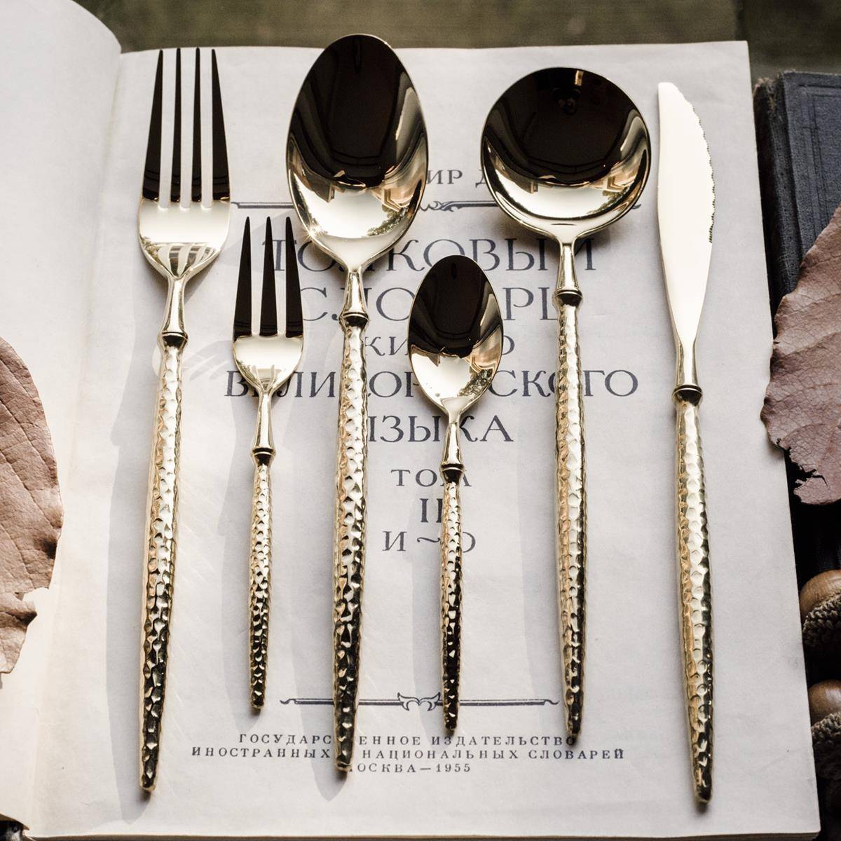 304不锈钢{巴黎钻石锤纹-金色}法式复古轻奢西餐勺叉水果叉甜品勺