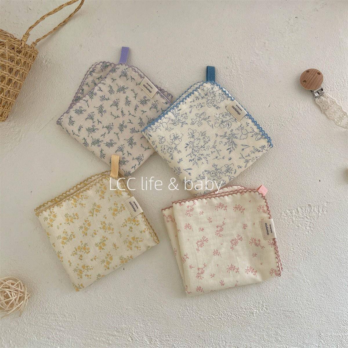 ins碎花四层纯棉纱布婴儿洗脸巾擦脸方巾小手帕厨房餐垫擦手巾