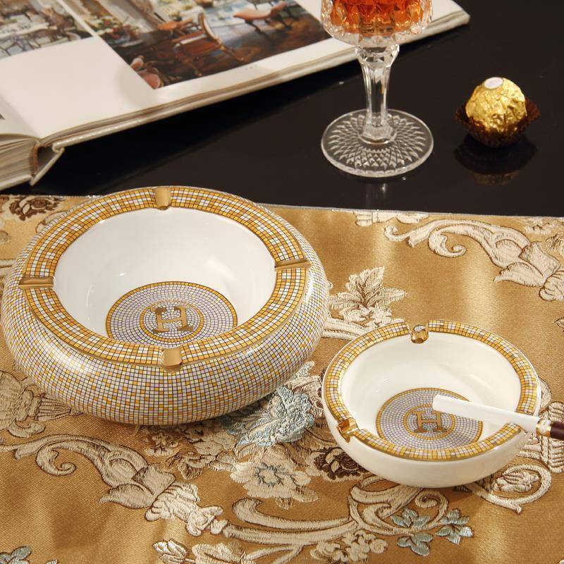 欧式陶瓷大小号烟灰缸圆形创意个性客厅办公室茶几家居摆件包邮