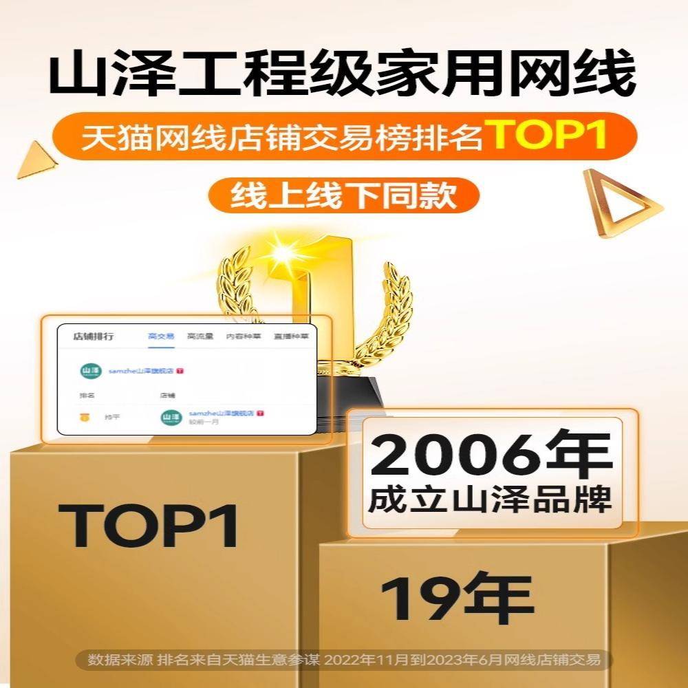 山泽网线千兆家用超六6类网线7类线监控电源万兆笔记本电脑游戏