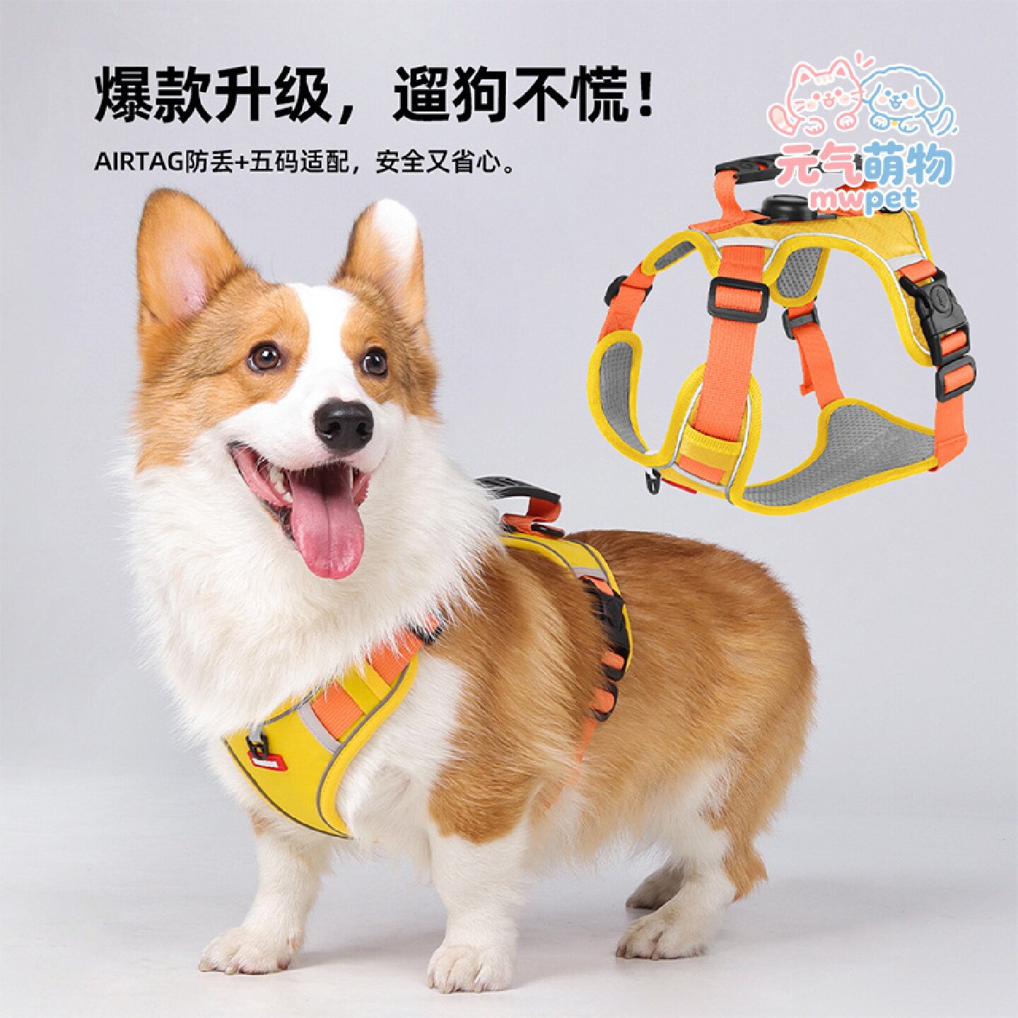 宠物胸背带狗狗遛狗绳子牵引绳柯基泰迪中小型犬幼犬背心式防爆冲