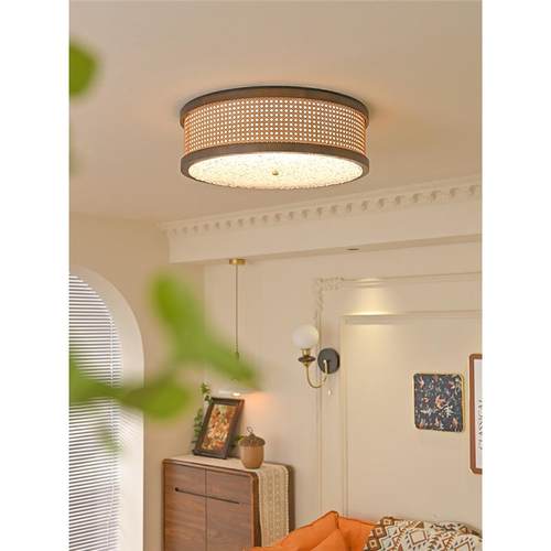 诧寂风卧室原木吸顶灯客厅名宿卧室餐厅日式复古风实木藤编吸顶灯