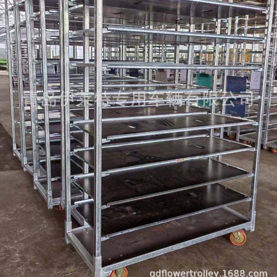 直销五层杨木胶合板花卉台车，多层周转盆栽周转车