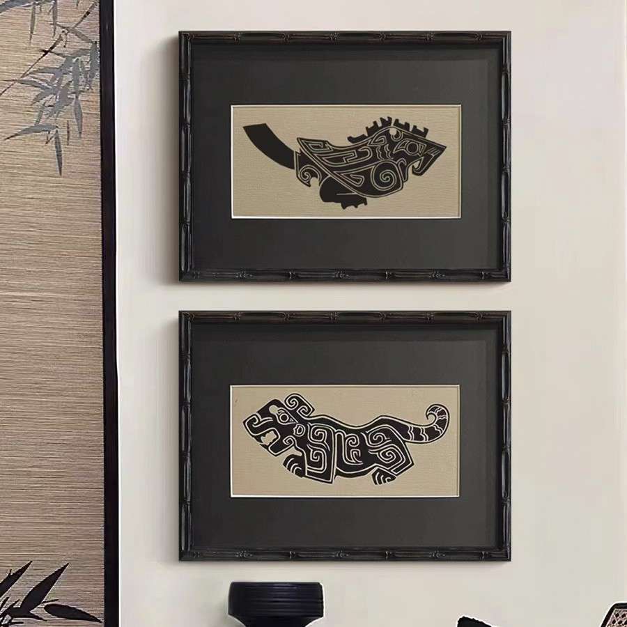 青铜纹饰系列现代中古艺术装饰画法式复古组合画玄关书房民宿挂画
