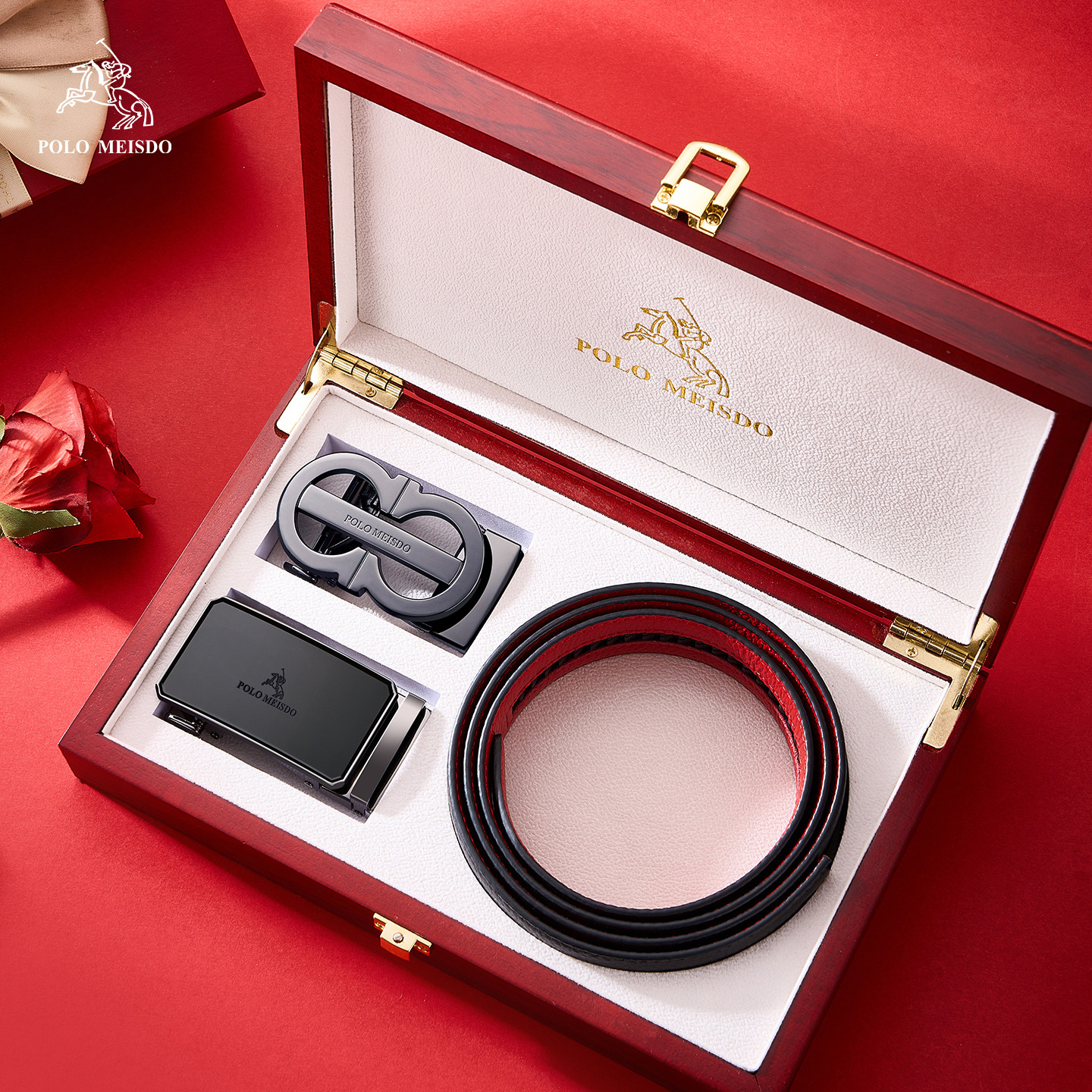 正品保罗皮带男士真皮腰带2026新款本命年红腰带结婚裤带男送男友 - 保罗美思得御贡专卖店出品