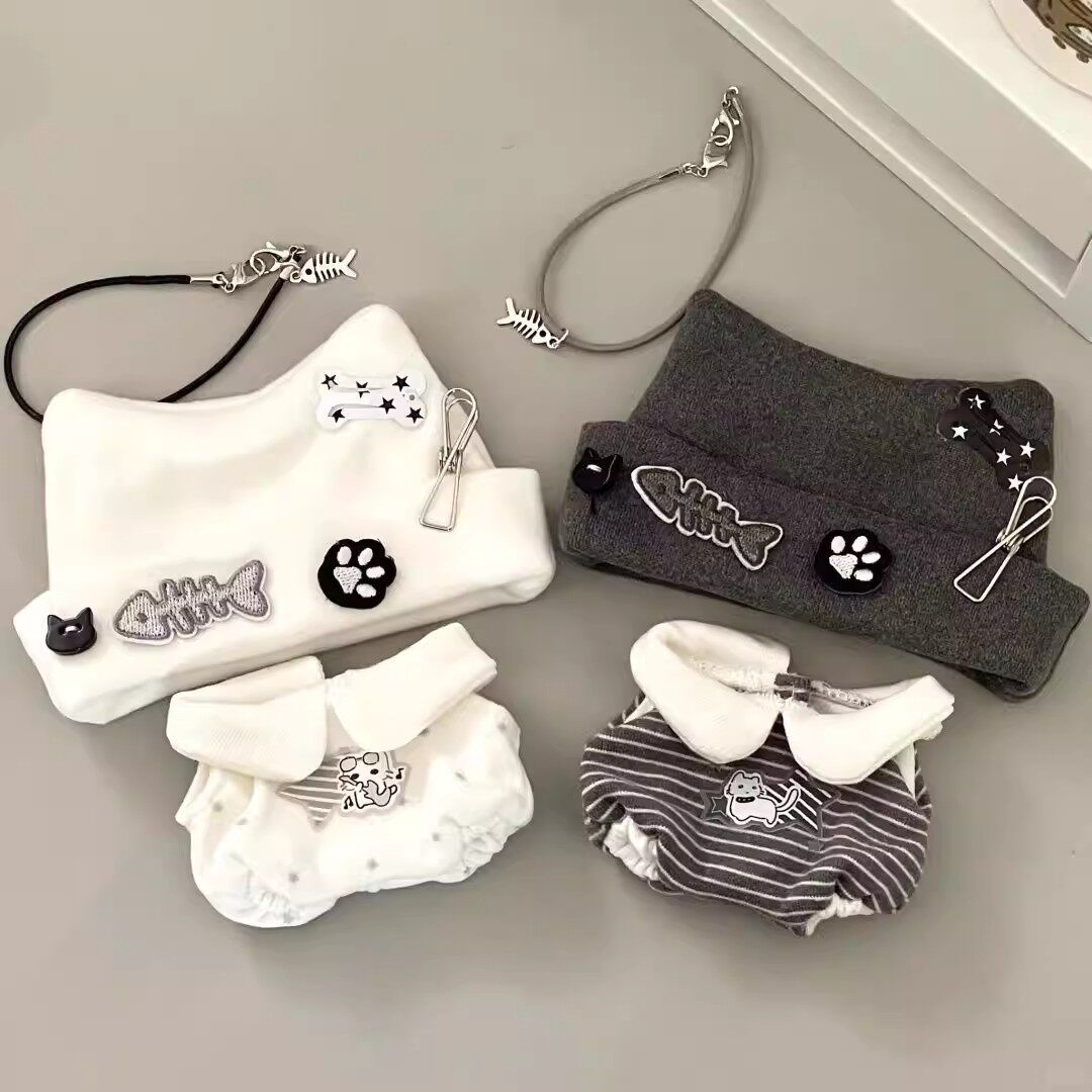 10cm娃衣新品“奶亚小咪”棉花娃娃娃衣套装可爱超萌猫猫朋克衣服
