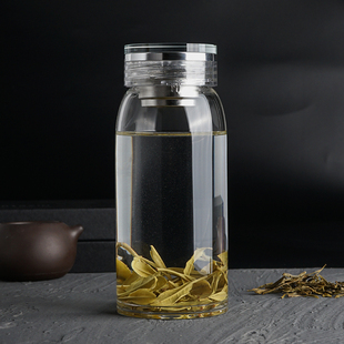 泡茶杯简约便携透明水杯大容量家用耐高温茶水分离杯子 玻璃杯男士