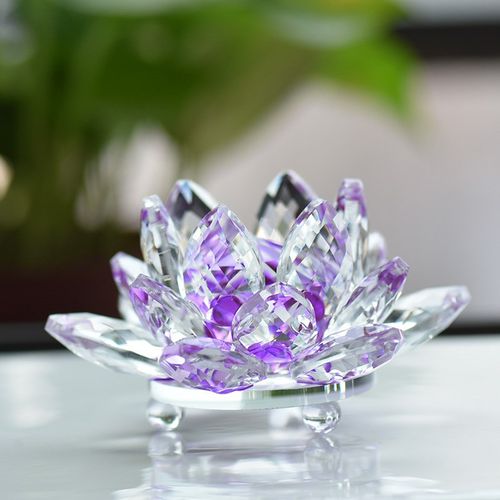 水晶玻璃莲花摆件手机眼镜珠宝柜台创意装饰品乔迁家居中式摆件