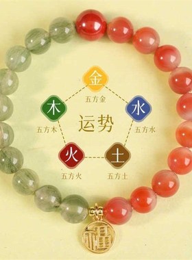 天然水晶五行喜用缺金水木火补土手链男女款多宝福牌手串平衡饰品