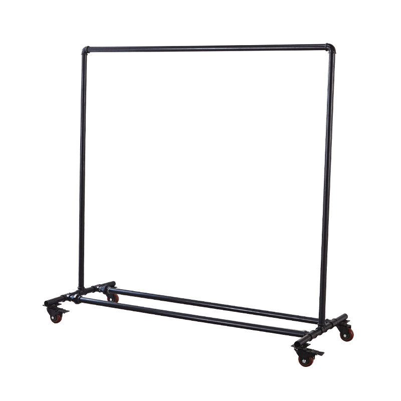 水管服装架落地龙门架晾衣架镀锌单杆挂衣架加厚带轮服装展示架