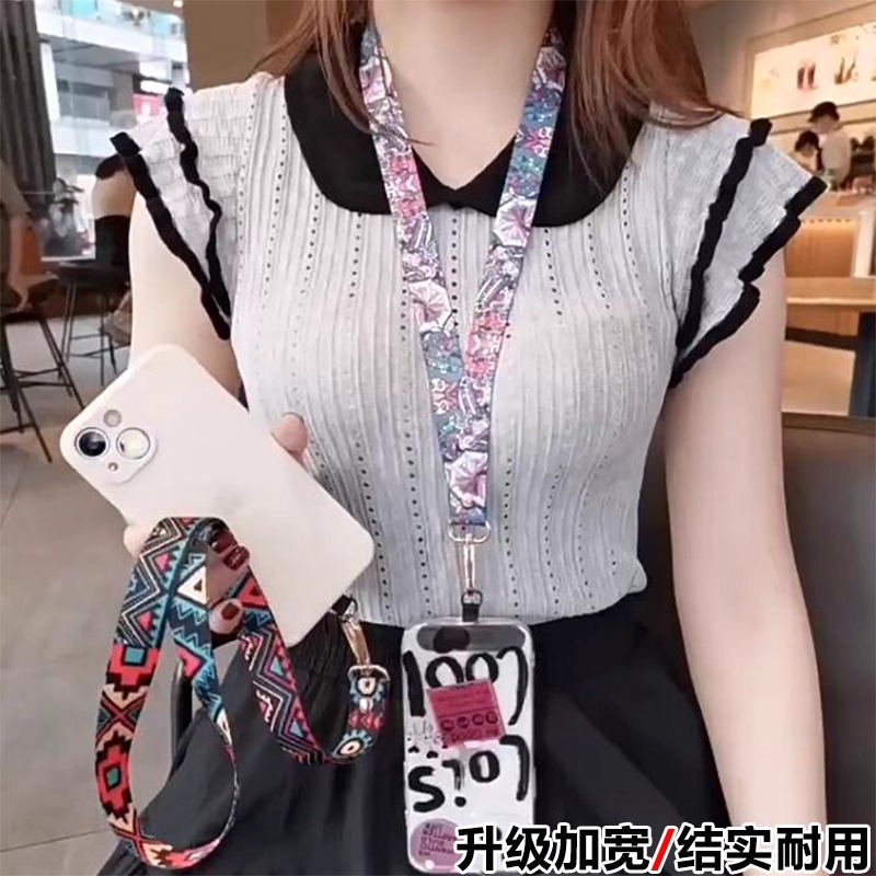 手机挂绳长款斜挎可背肩带挂链复古图腾花纹挂饰可调节挂脖宽