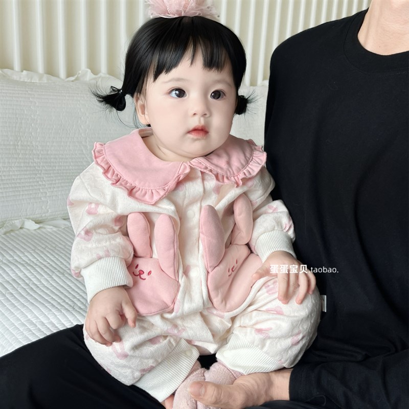 婴儿衣服女宝宝秋装连体可爱超萌哈衣爬服满月百天秋季一岁秋冬装