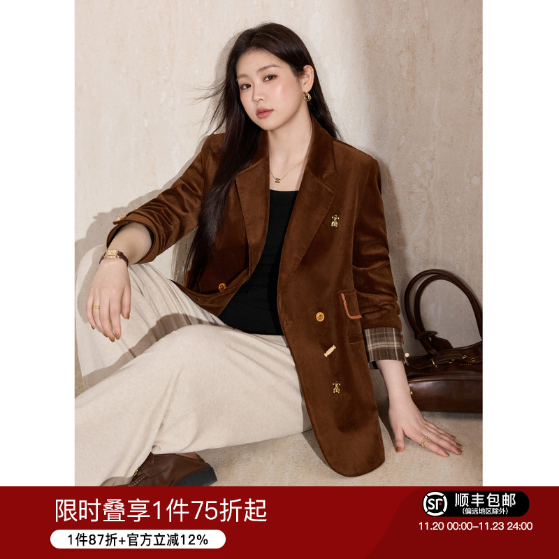 蓝语装美拉德复古灯芯绒西服外套