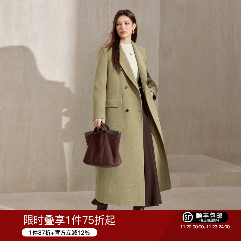 蓝语经典气质双排扣西装领呢大衣