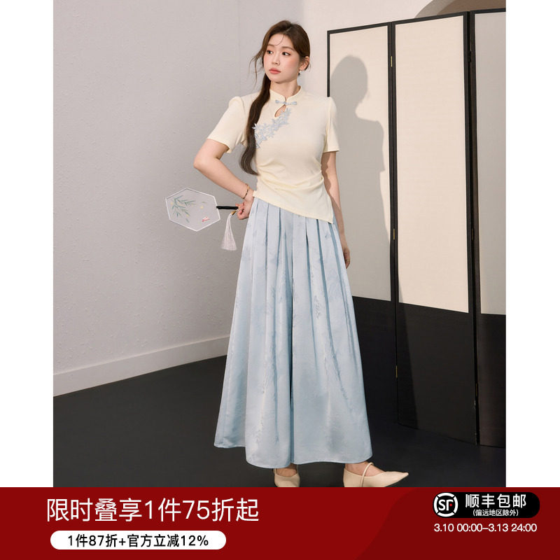 蓝语大码女装新中式国风套装天丝棉凉感短袖宽松显瘦裤裙2026夏季