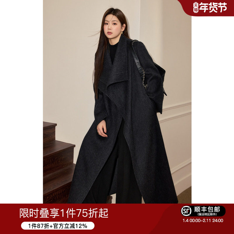 蓝语大码女装高级感翻领双面呢长款大衣2025冬季气质羊毛呢子外套,女装/女士精品,大码呢大衣,淘宝优惠券,粉丝福利购,淘宝优惠卷
