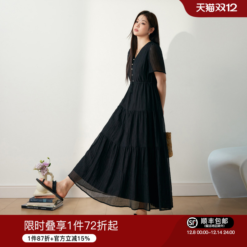 收腰气质领连衣裙大码女装蓝语