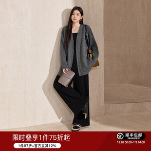 套装 不规则打皱吊带背心高腰显瘦针织裤 气质落肩毛衣开衫 蓝语大码