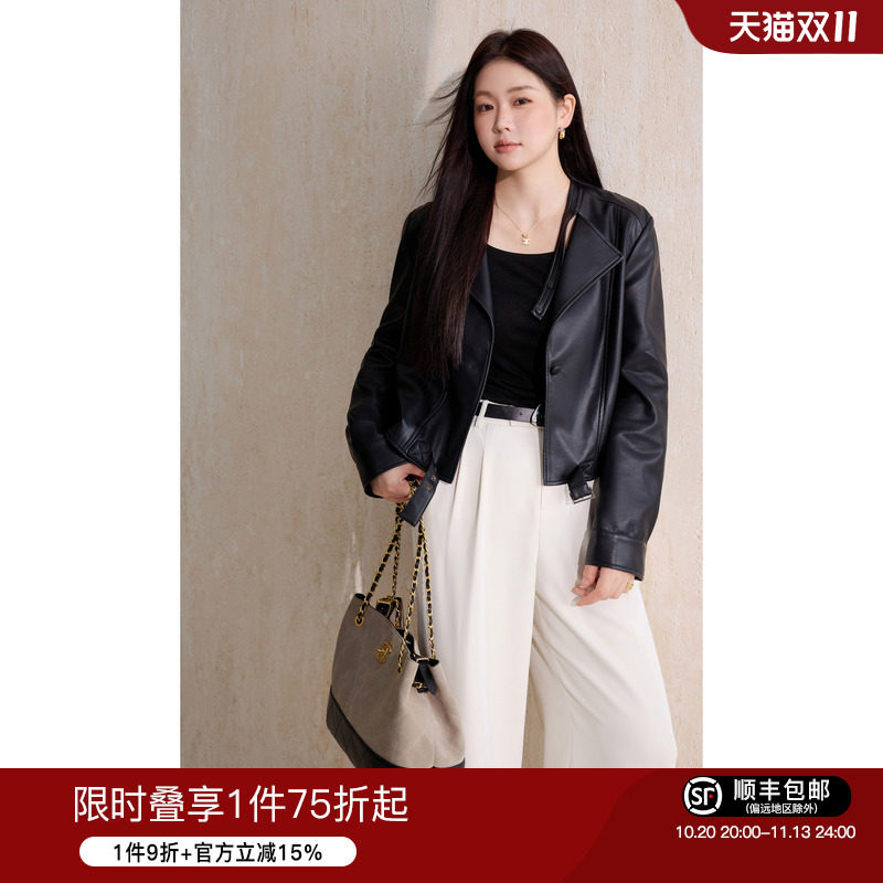 蓝语大码年轻时尚气质短款大码PU皮衣外套女2026秋新款修身皮夹克
