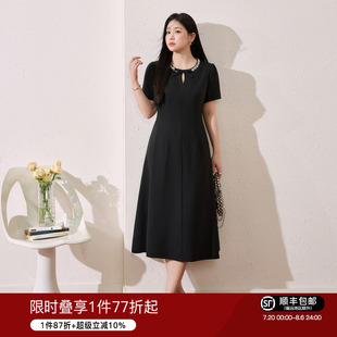 新款 气质高级感重工a字连衣裙夏季 掐腰巨遮肉小黑裙 女装 蓝语大码