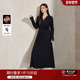 蓝语大码 磨毛保暖收腰长裙女 黑色优雅蕾丝拼接连衣裙2025冬季 新款