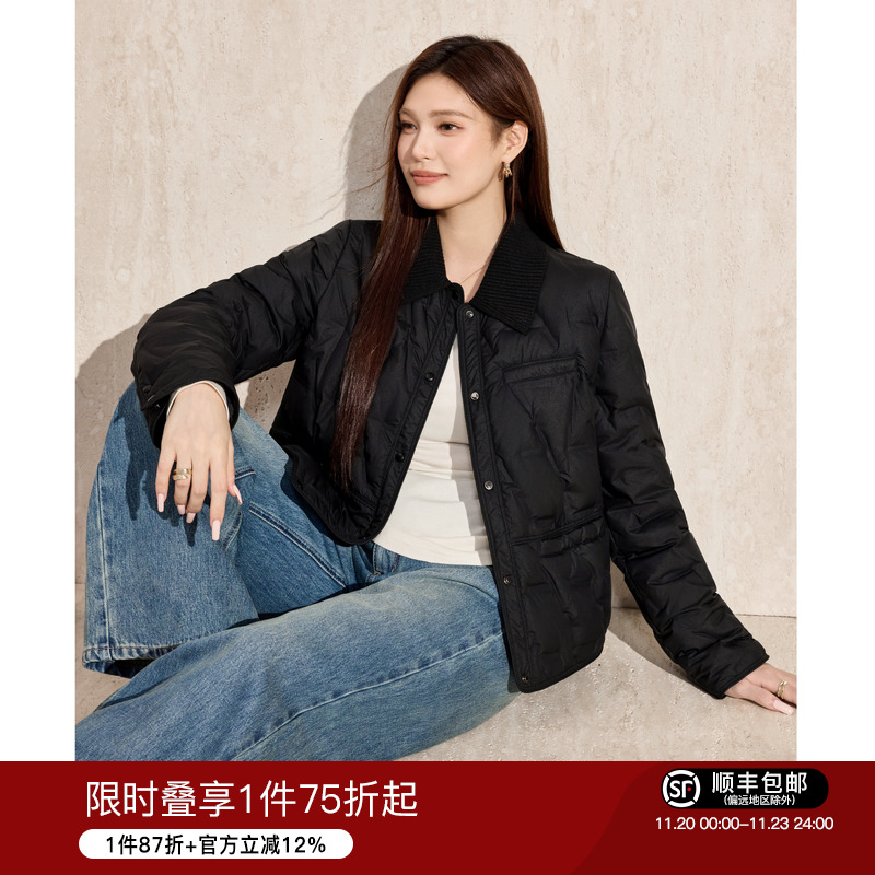 蓝语接针织领白鸭绒轻薄羽绒服