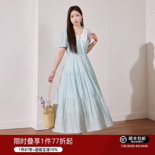 轻薄透气优雅收腰巨显瘦长裙 蓝语大码 女装 甜美减龄连衣裙夏季 新款