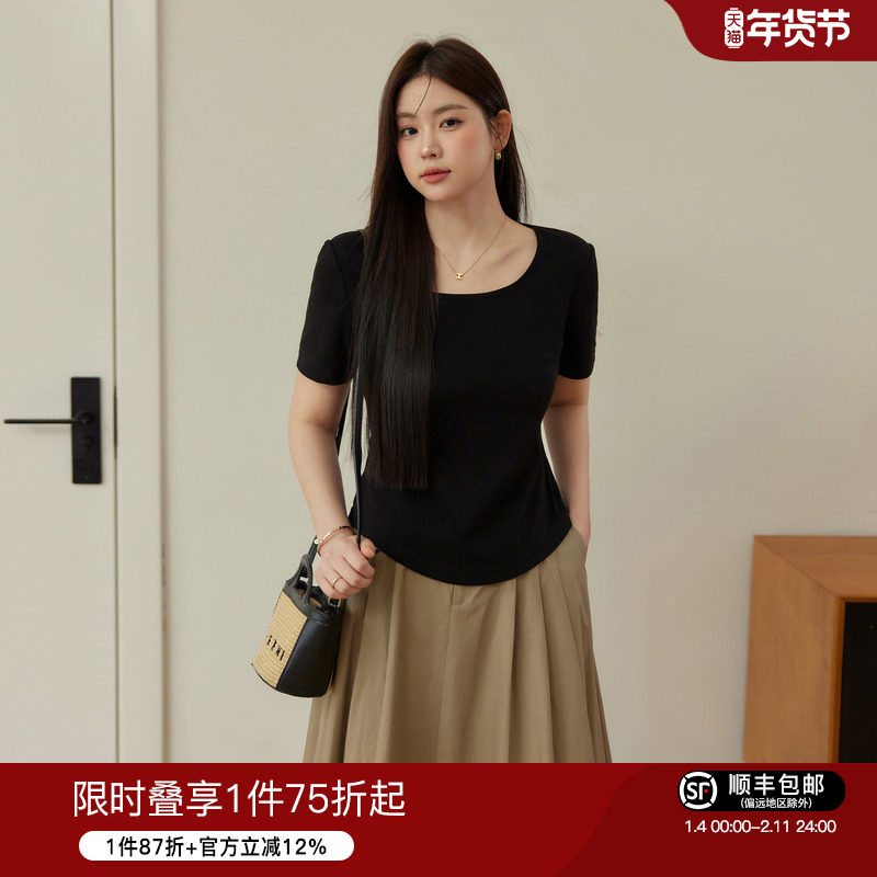 蓝语大码女装胖mm别致U领新疆棉混纺短袖T恤夏季新款显瘦遮肚上衣,女装/女士精品,大码内搭,淘宝优惠券,粉丝福利购,淘宝优惠卷