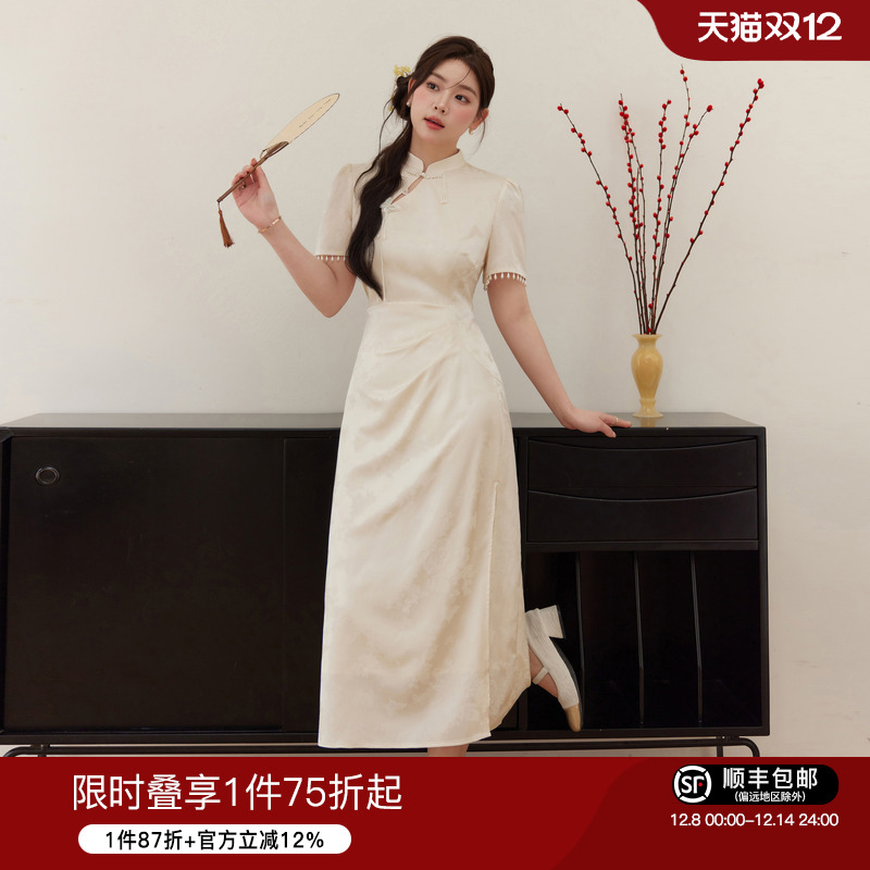 蓝语大码女装新中式连衣裙