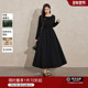 针织拼接收腰小黑裙 醋酸羊毛混纺连衣裙2026春季 法式 新款 蓝语大码