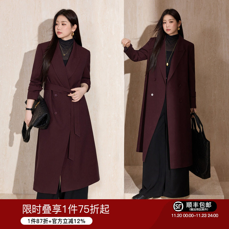 蓝语气质正肩西装领双排扣风衣