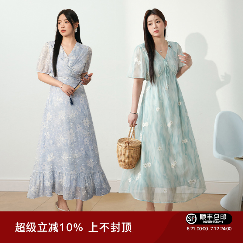 蓝语大码女装法式气质连衣裙