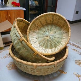 手工竹编精编织篓空水果篮馒头筐野藤收口竹篮子家用圆形馍馍竹筐