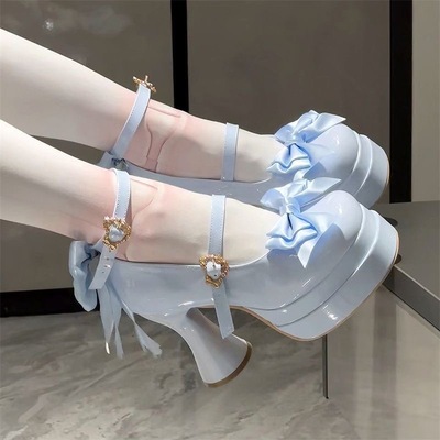 Lolita少鞋防水洛丽塔鞋子日系可爱甜美优雅圆头双层防水台高跟鞋