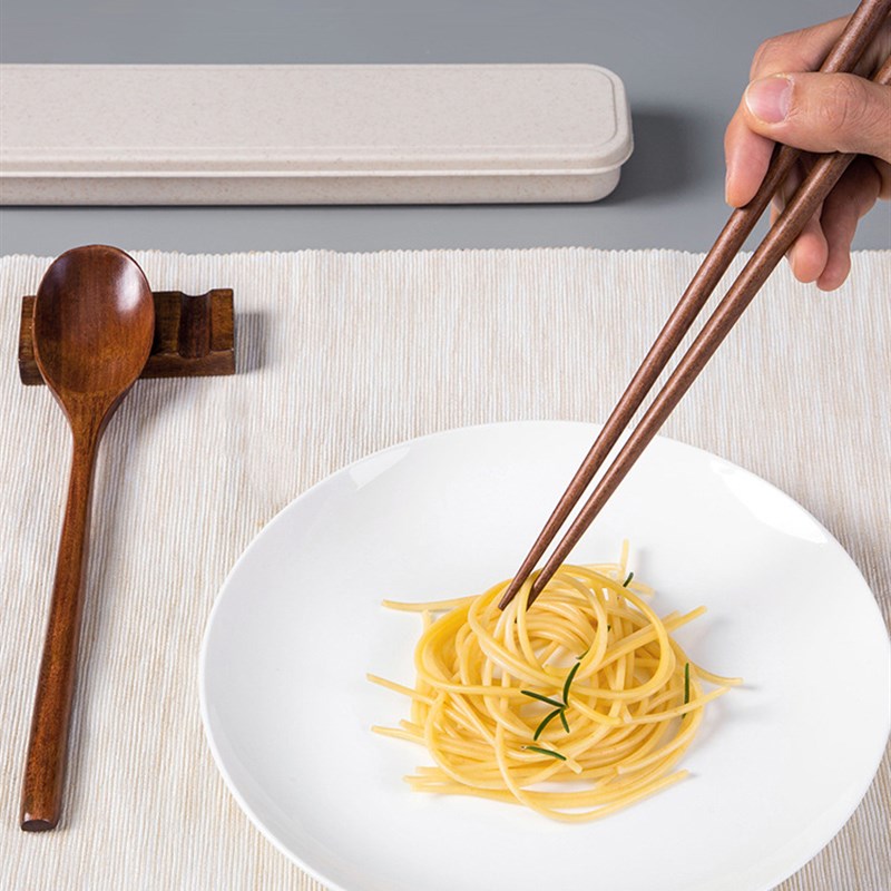 日式木质筷子勺子学生筷子盒便携餐具盒套装木勺上班族带饭三