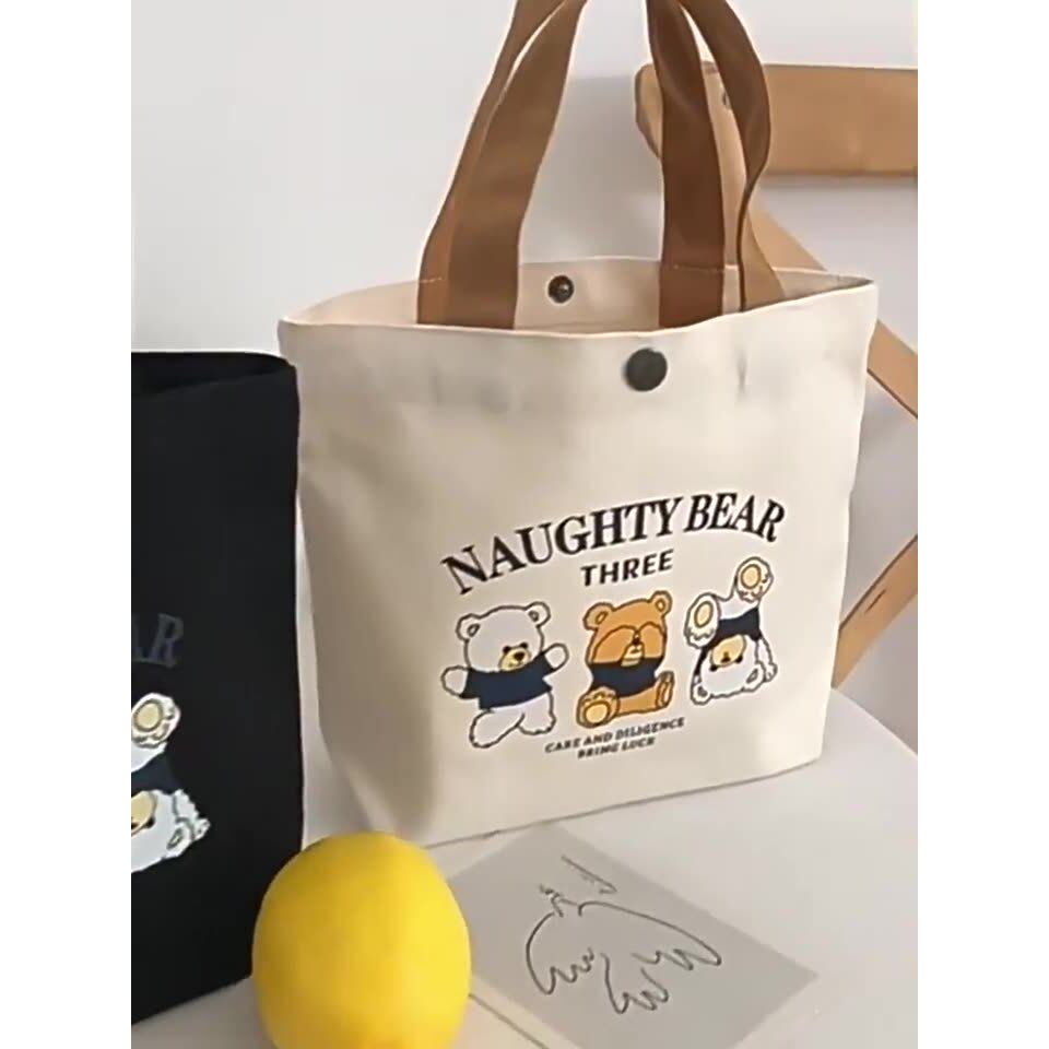 新款小熊帆布包女学生便携上班小号手拎便当包手提包帆布袋礼品袋