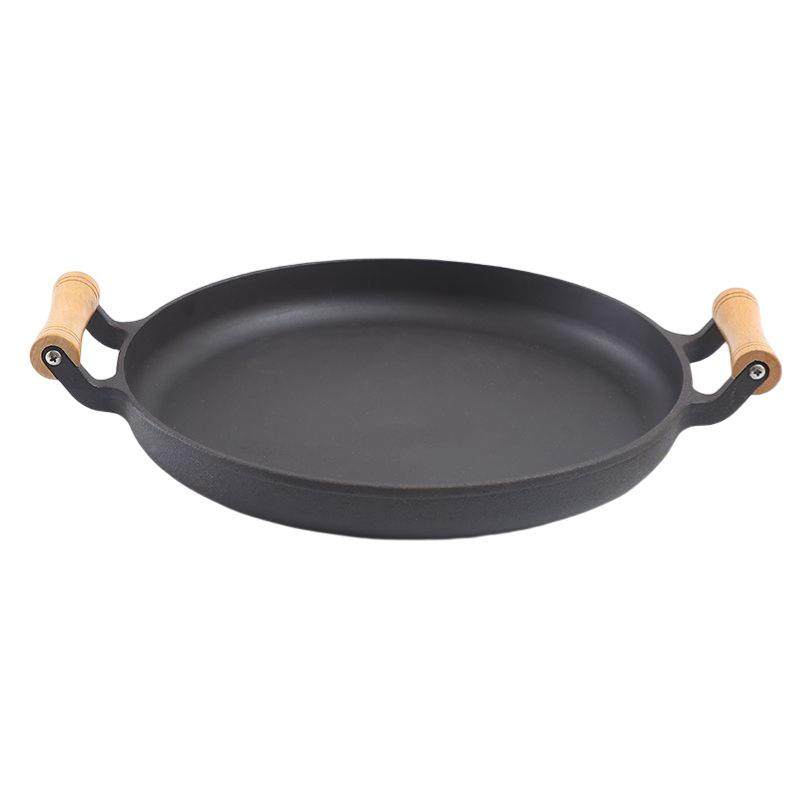 木柄加厚不粘双耳平底锅煎饼果子煎牛排无盖煎锅生铁烙饼炒菜锅