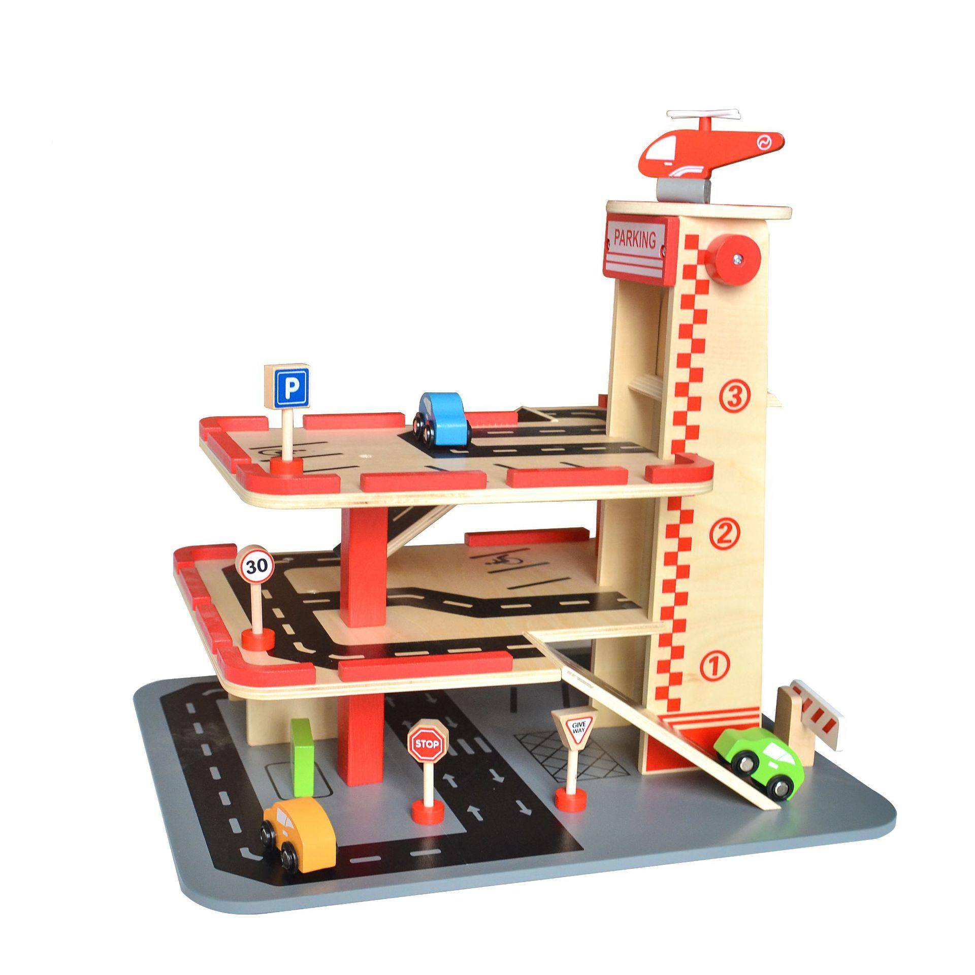 新云儿童小汽车停车场游戏模型木质玩具益智场景模拟惯性动手拼装