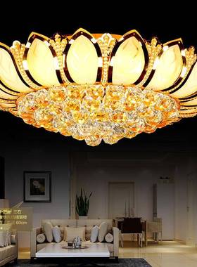 直销水晶灯LED金黄色水晶灯卧室灯客厅灯莲花水晶吸顶灯