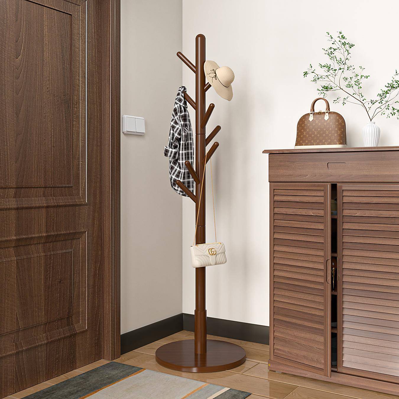 实木立式衣架落地卧室衣帽架家用室内单杆树干挂衣架简易挂包架