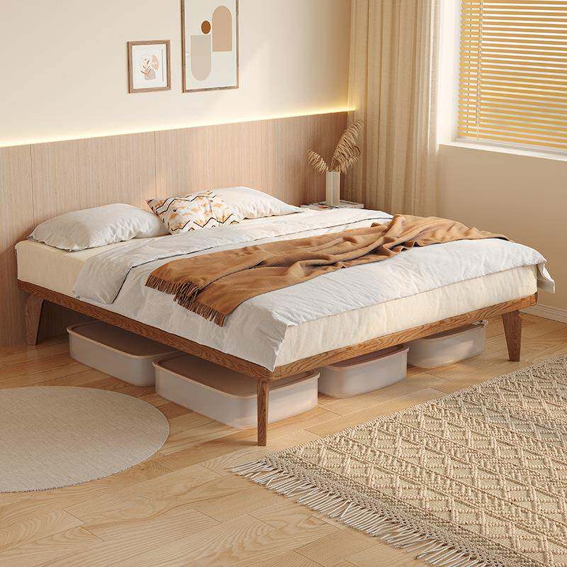 齐边床架子无床头床现代简约省空间小户型1米2单人床白蜡木实木床