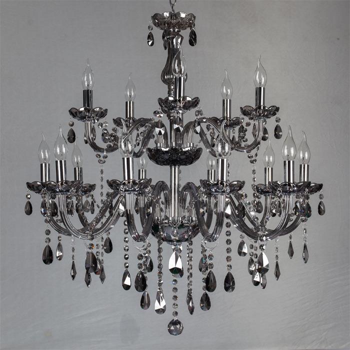 10+5双层烟灰色水晶吊灯真2层15头烟灰色玻璃吊灯蜡烛灯客厅餐厅