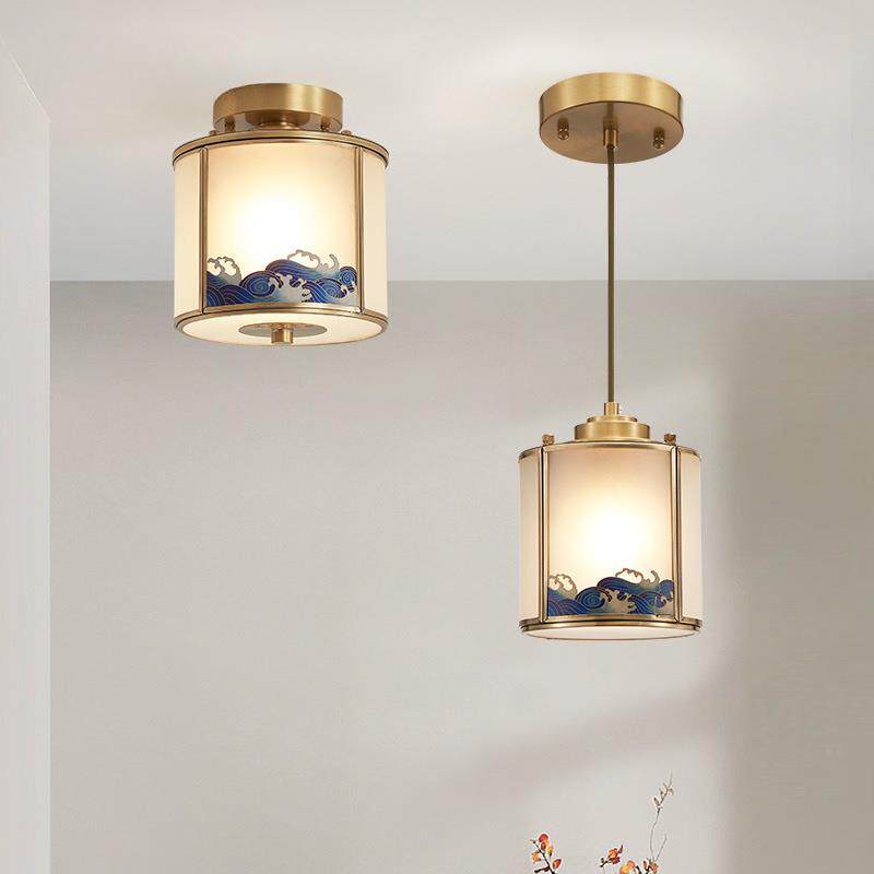 工厂直销中山新款全铜玄关小吊灯新中式卧室床头焊锡吸顶过道灯