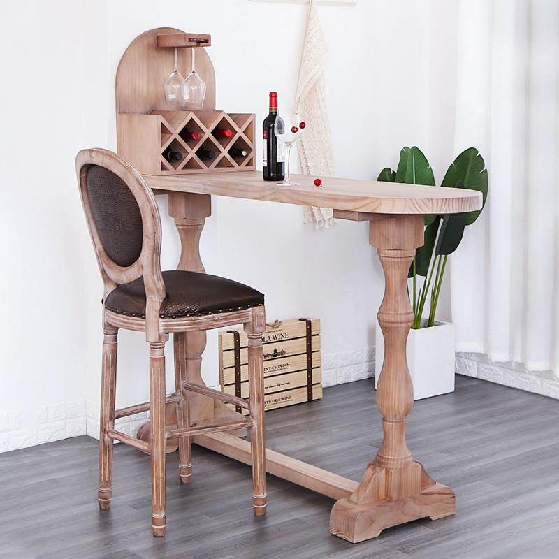 创意实木小型吧台桌子家用客厅厨房靠墙罗马餐桌隔断民宿高脚桌椅