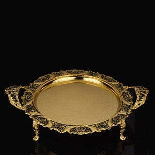 新款欧式手挽彩色圆底印花大果盘长圆方托盘适用于酒店婚庆家居等