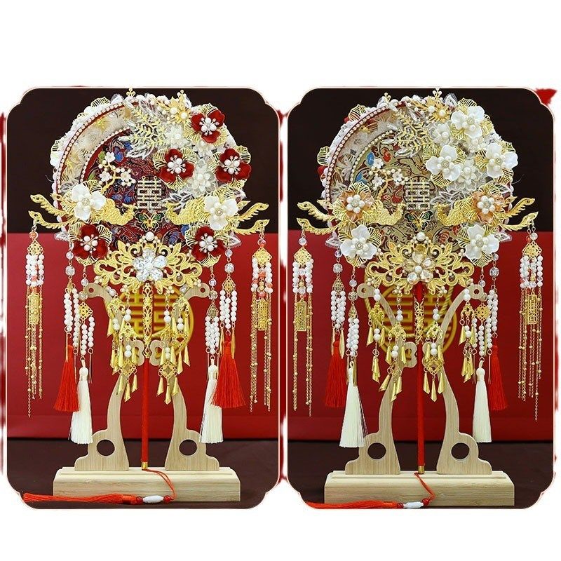 结婚新娘秀禾服手工婚扇中式喜扇新品红色金色成品团扇9239-2,居家日用,扇子,淘宝优惠券,粉丝福利购,淘宝优惠卷