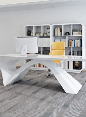 新款白色烤漆老板桌总裁桌简约现代主管经理桌创意时尚单人办公桌