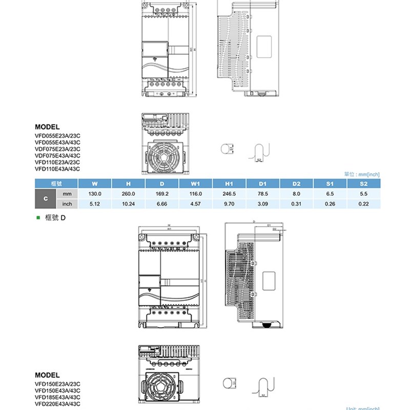 台达变频器VFD004/007/015/022/037/055/075/110/150/185/220E43A