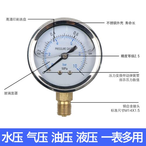 耐震径向压力表YN-60真空负压表包邮不锈钢油压表液压气压水压表