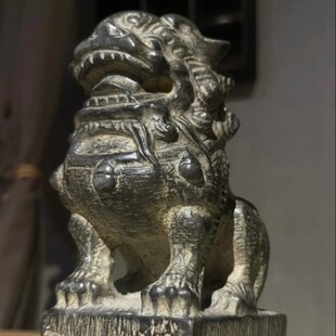 青石雕刻仿古喜狮正脸狮案头狮玄关茶室摆件石狮子关中道中堂狮